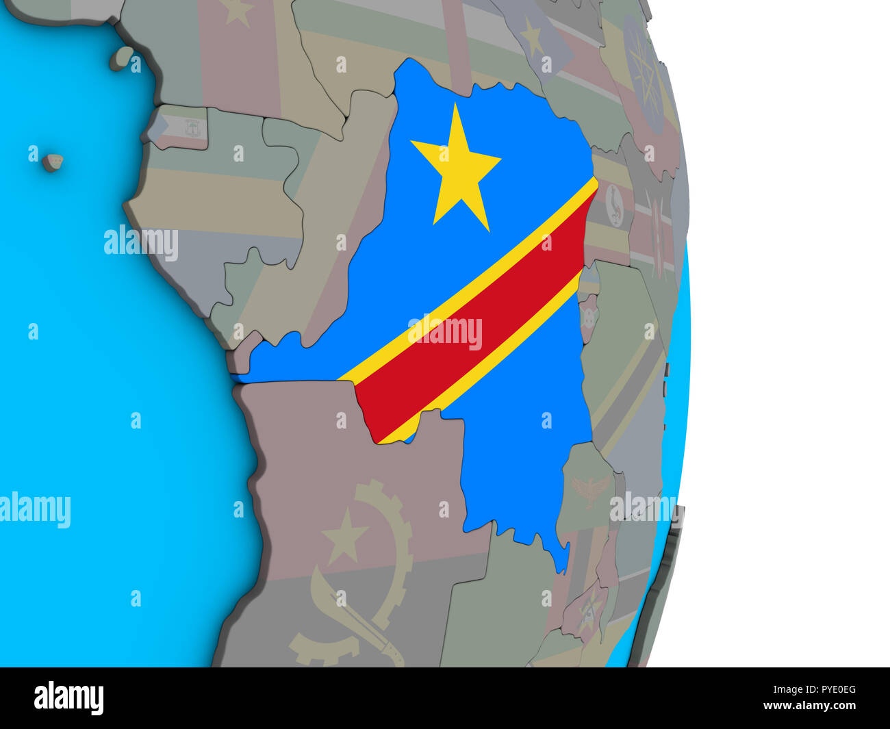 Dem Rep of Congo with embedded national flag on simple political 3D ...