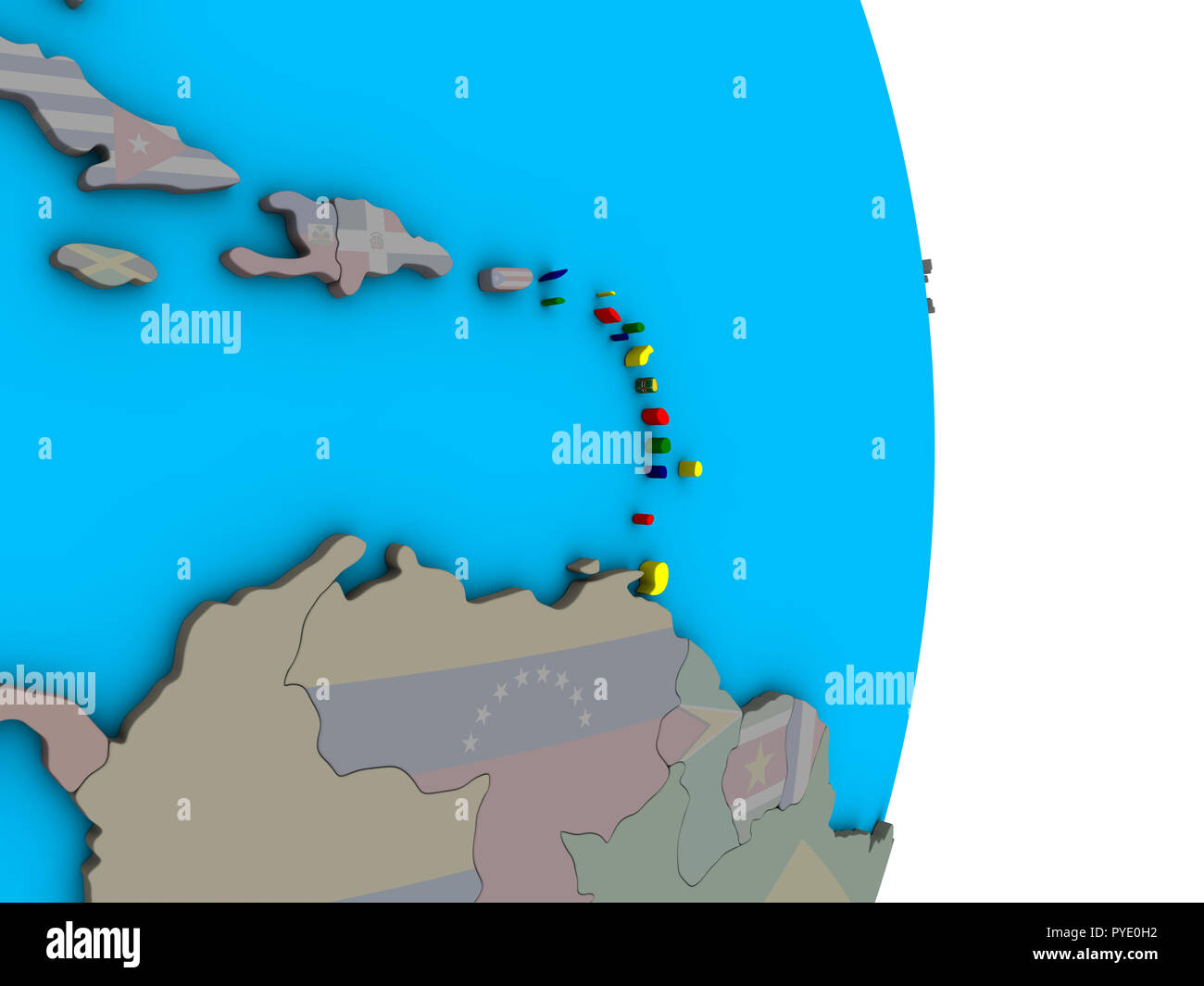 Caribbean with embedded national flag on simple political 3D globe. 3D ...