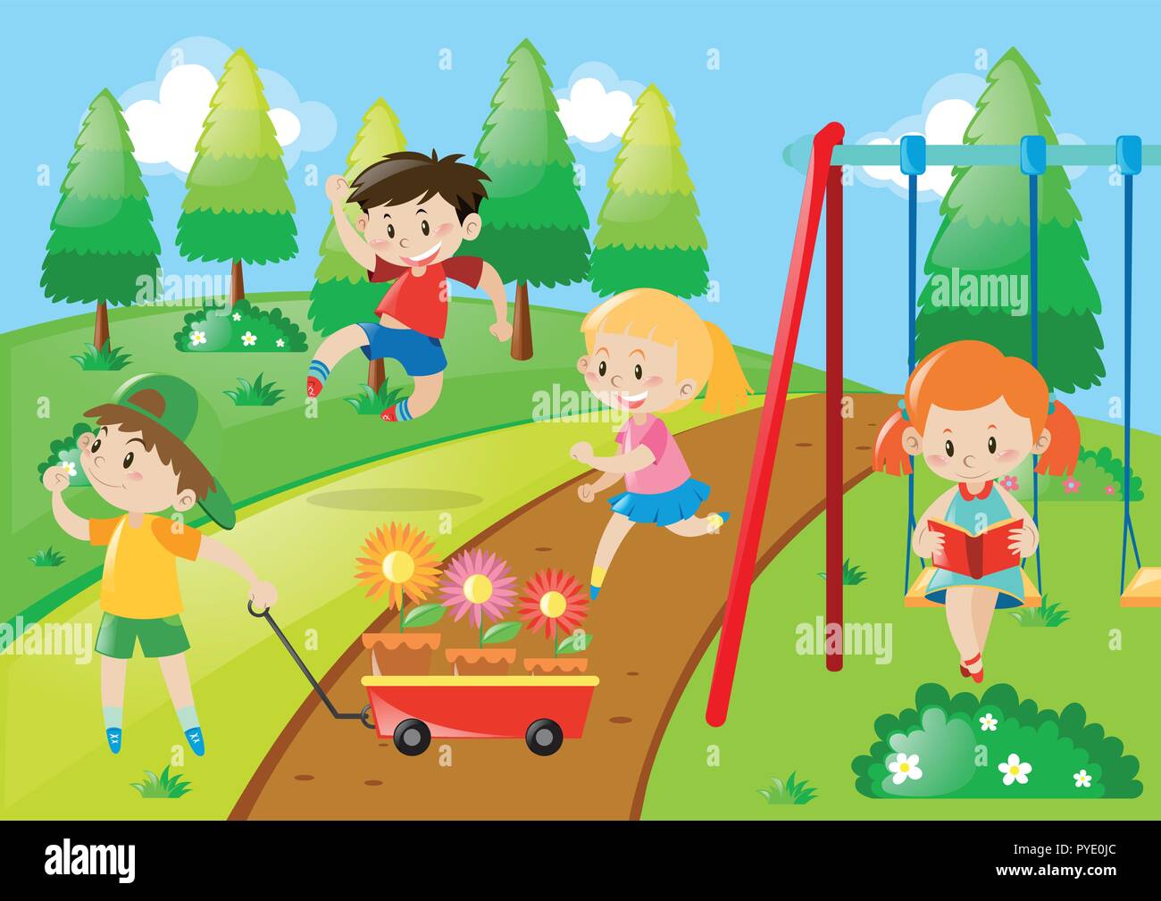 Children Playing In Park Illustration Stock Vector Image Art Alamy