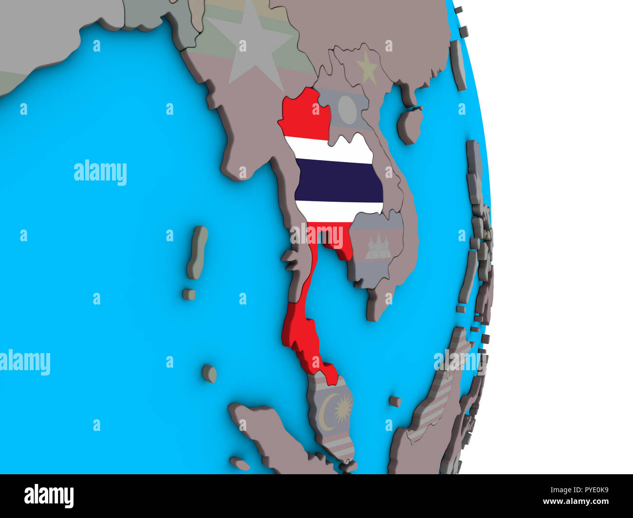Thailand with embedded national flag on simple political 3D globe. 3D ...