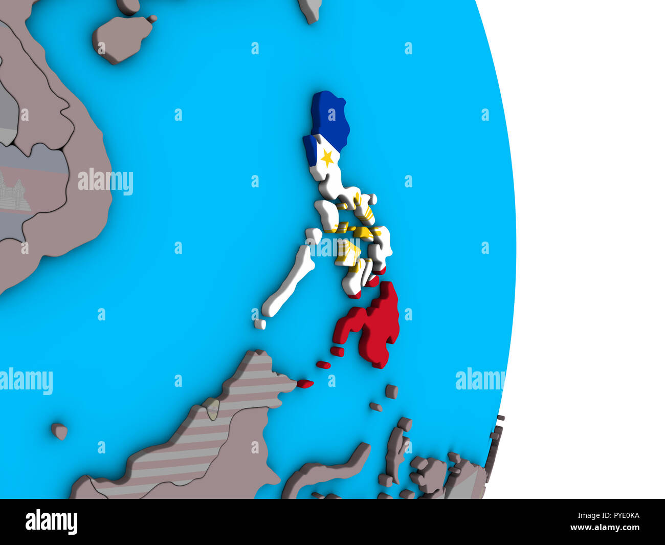 Philippines with embedded national flag on simple political 3D globe ...