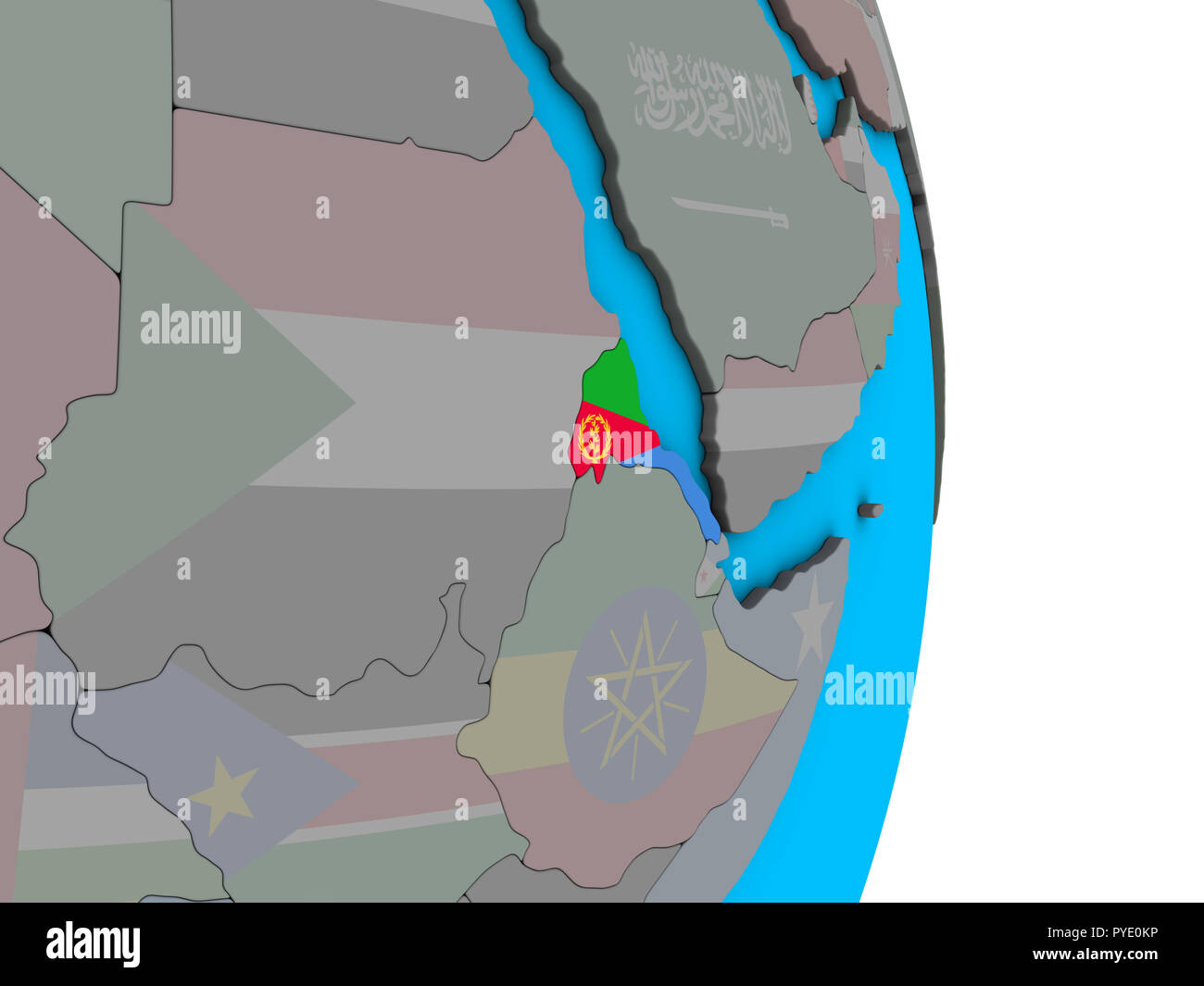 Eritrea with embedded national flag on simple political 3D globe. 3D ...