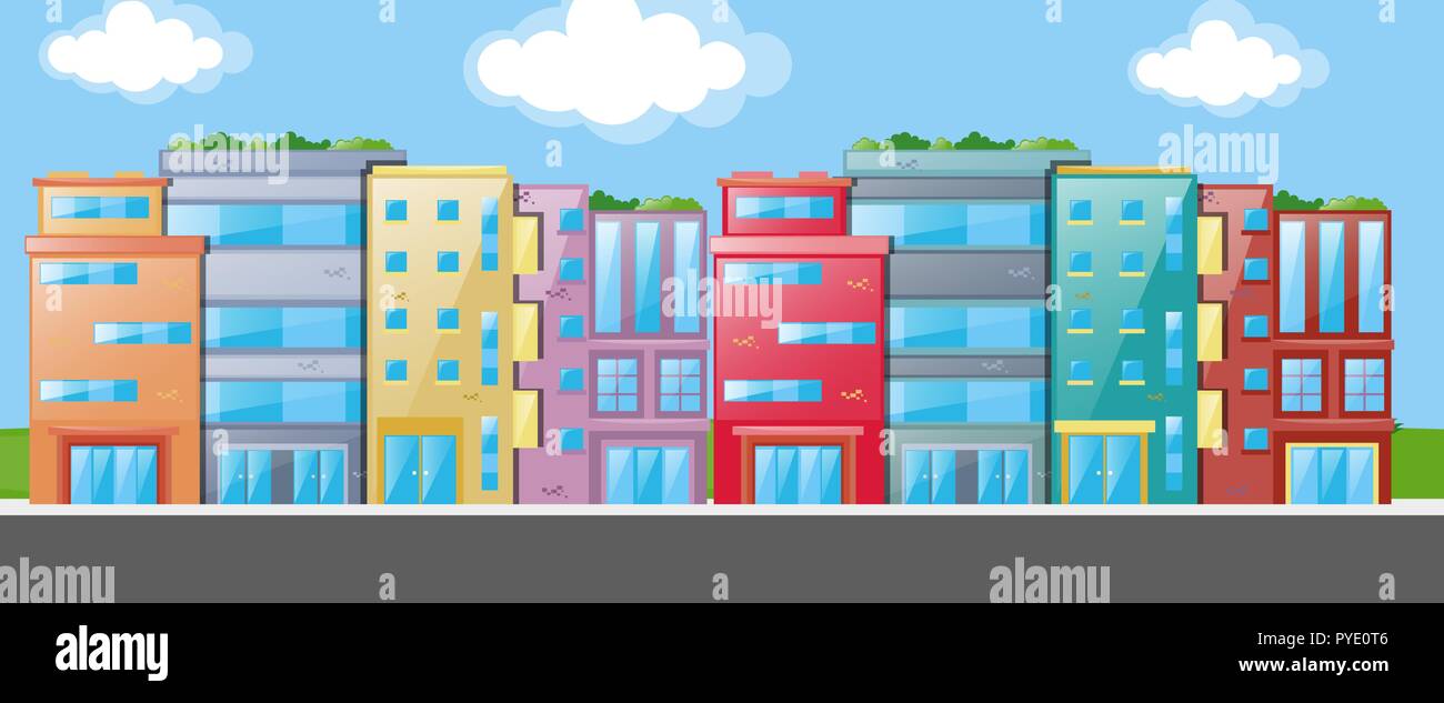 Many buildings along the road illustration Stock Vector Image & Art - Alamy