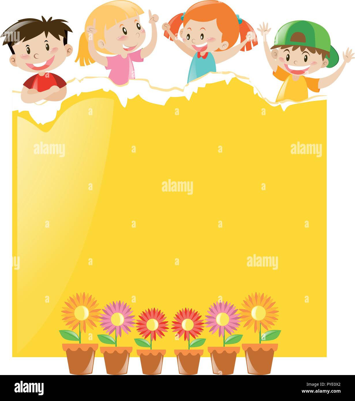 Paper Design With Children And Yellow Paper Illustration Stock Vector