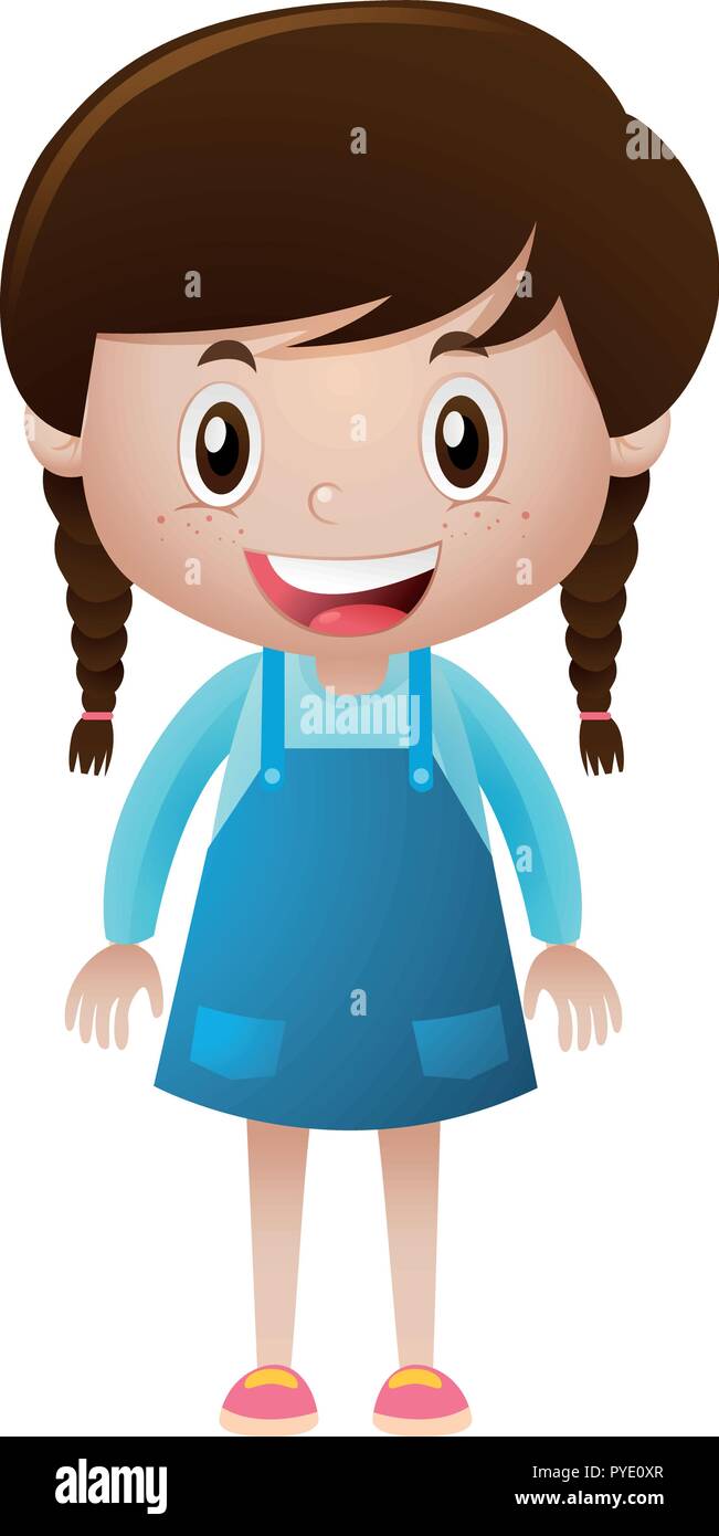 Happy girl in blue overall illustration Stock Vector Image & Art - Alamy