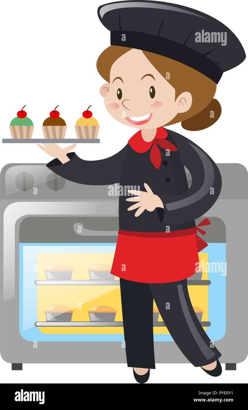 Female baker with cupcakes illustration Stock Vector Image & Art - Alamy