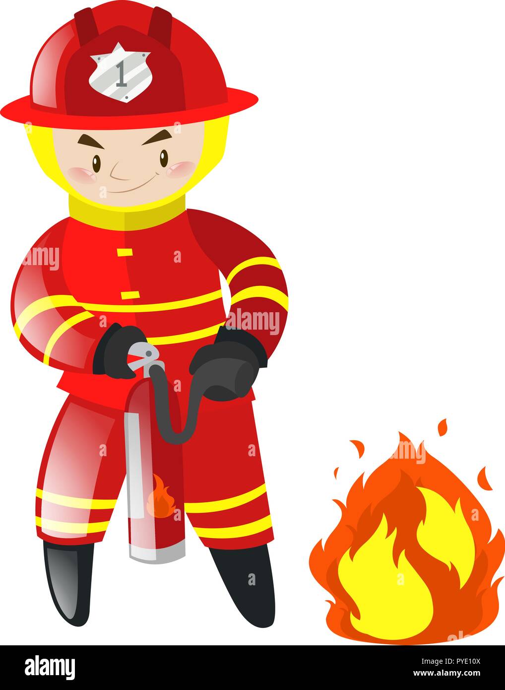 Fireman putting out the fire illustration Stock Vector Image & Art - Alamy