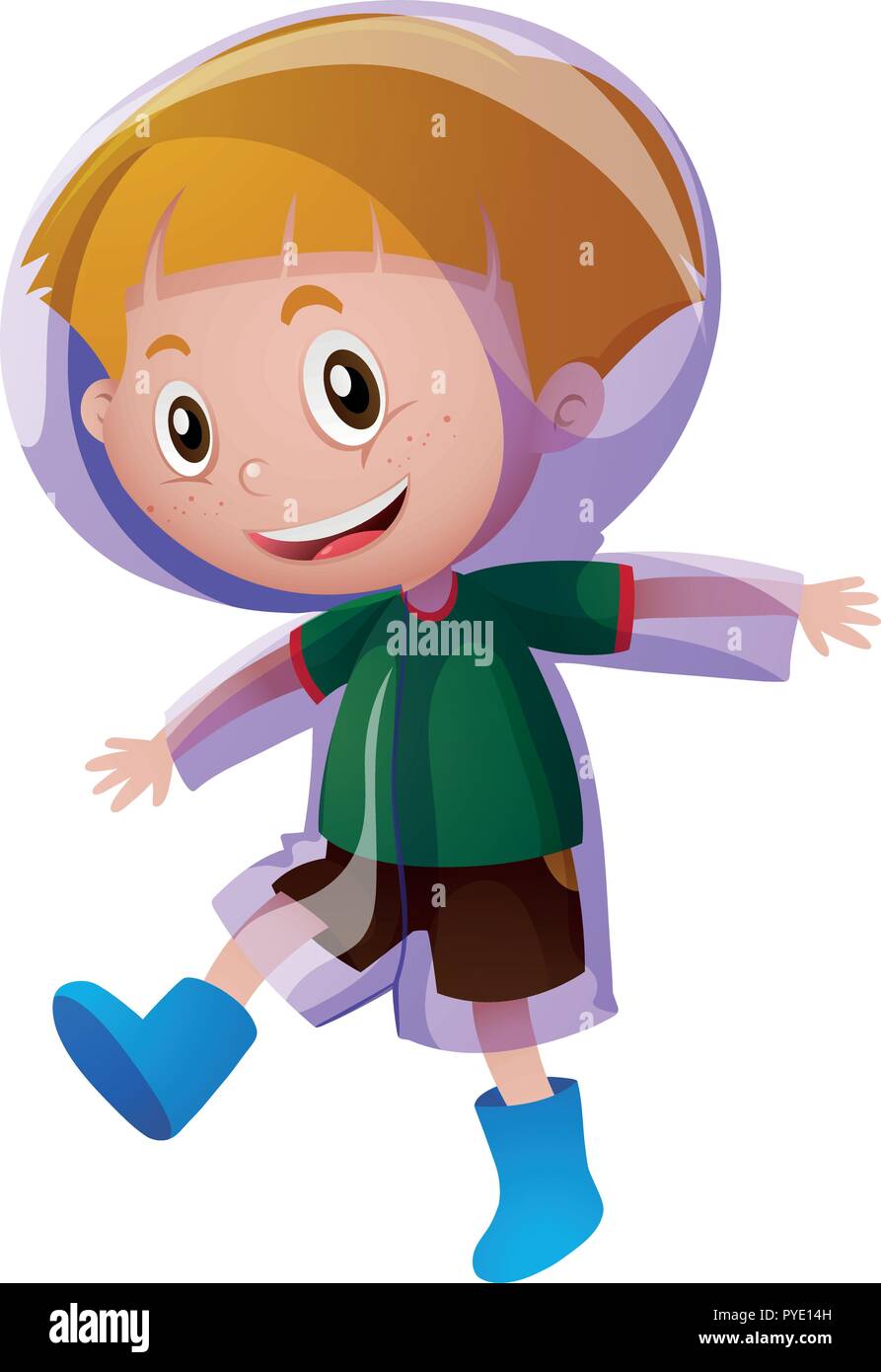 Little boy in purple raincoat illustration Stock Vector Image & Art - Alamy