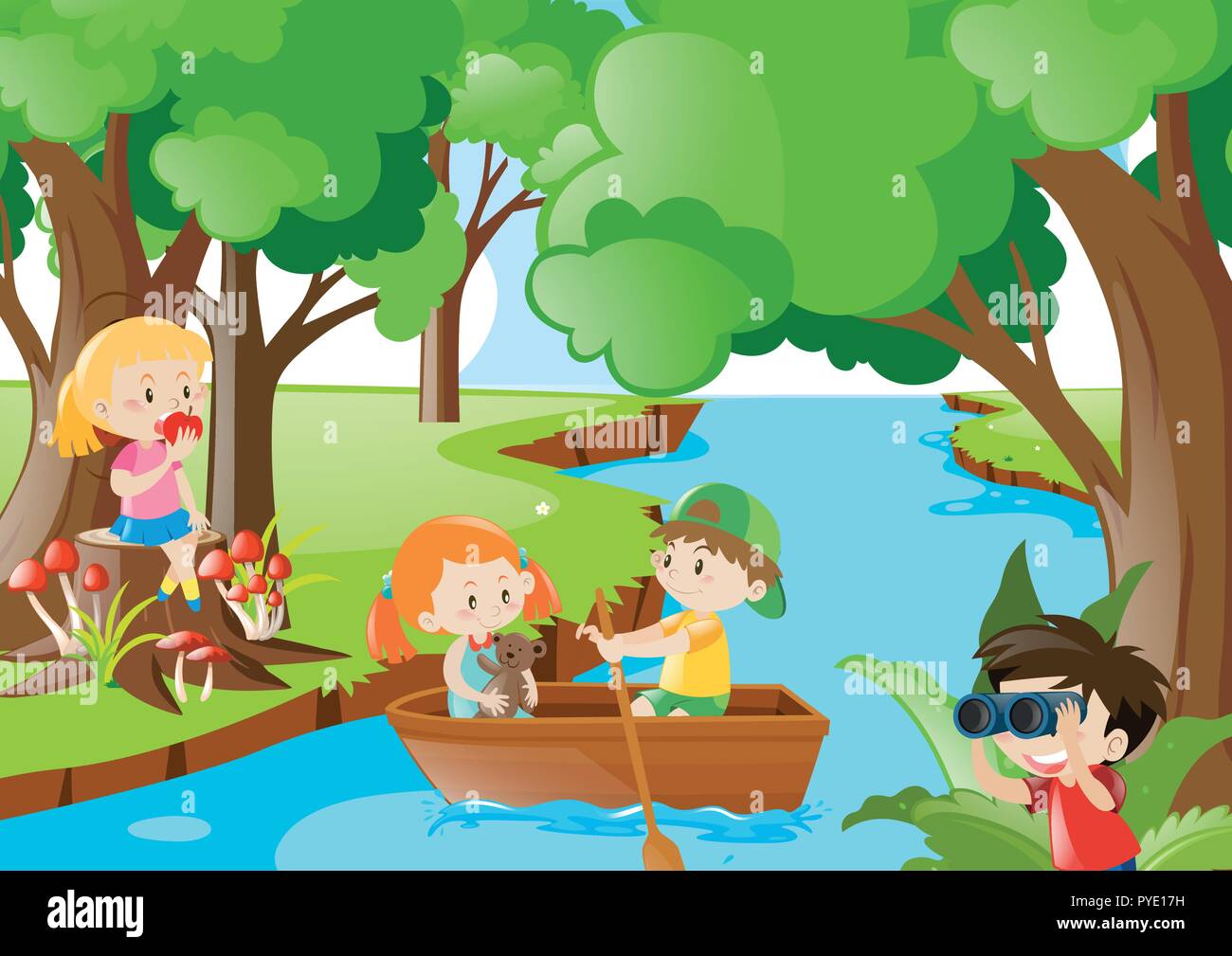 Children playing in the woods illustration Stock Vector Image & Art - Alamy