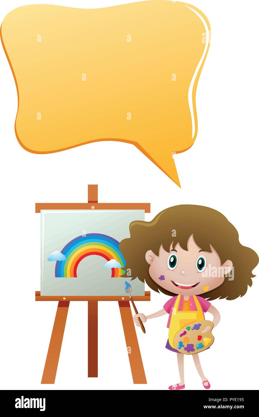 Speech bubble template with girl painting illustration Stock Vector ...