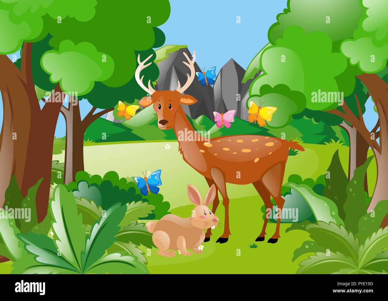 Deer and rabbit in the woods illustration Stock Vector Image & Art - Alamy
