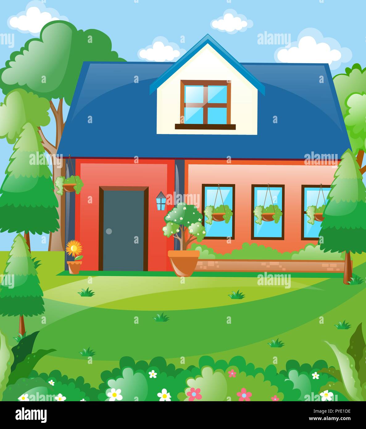Scene with house in the woods illustration Stock Vector Image & Art - Alamy