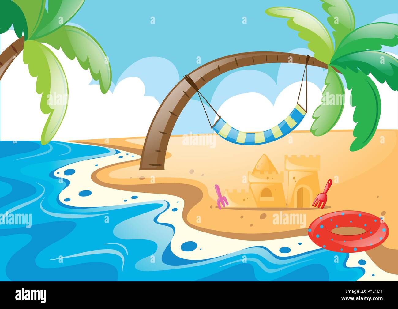 Nature scene with sandcastle on the beach illustration Stock Vector ...