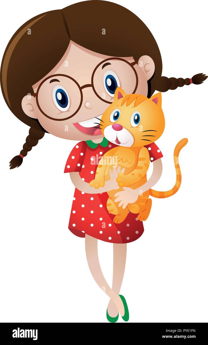 Little girl holding ginger cat illustration Stock Vector Image & Art ...