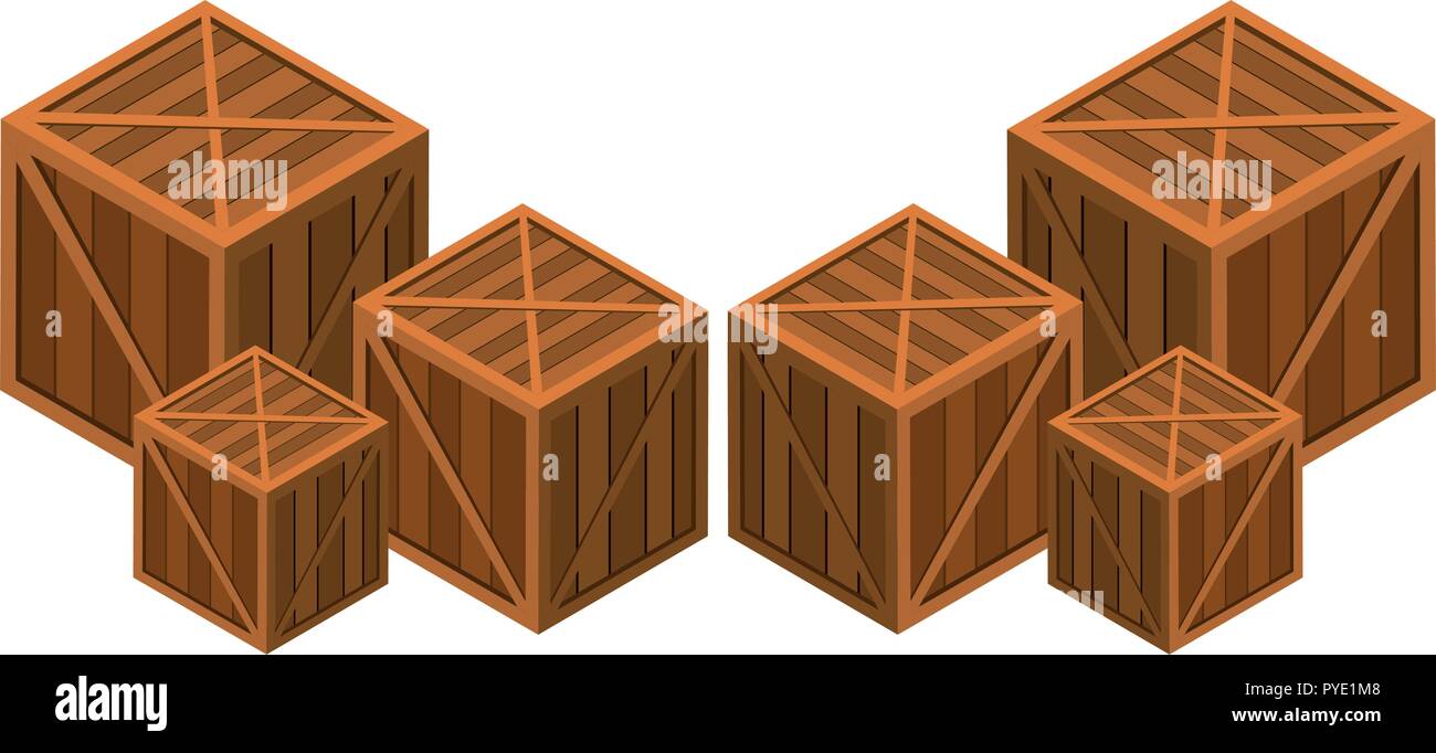 Wooden boxes in different sizes illustration Stock Vector