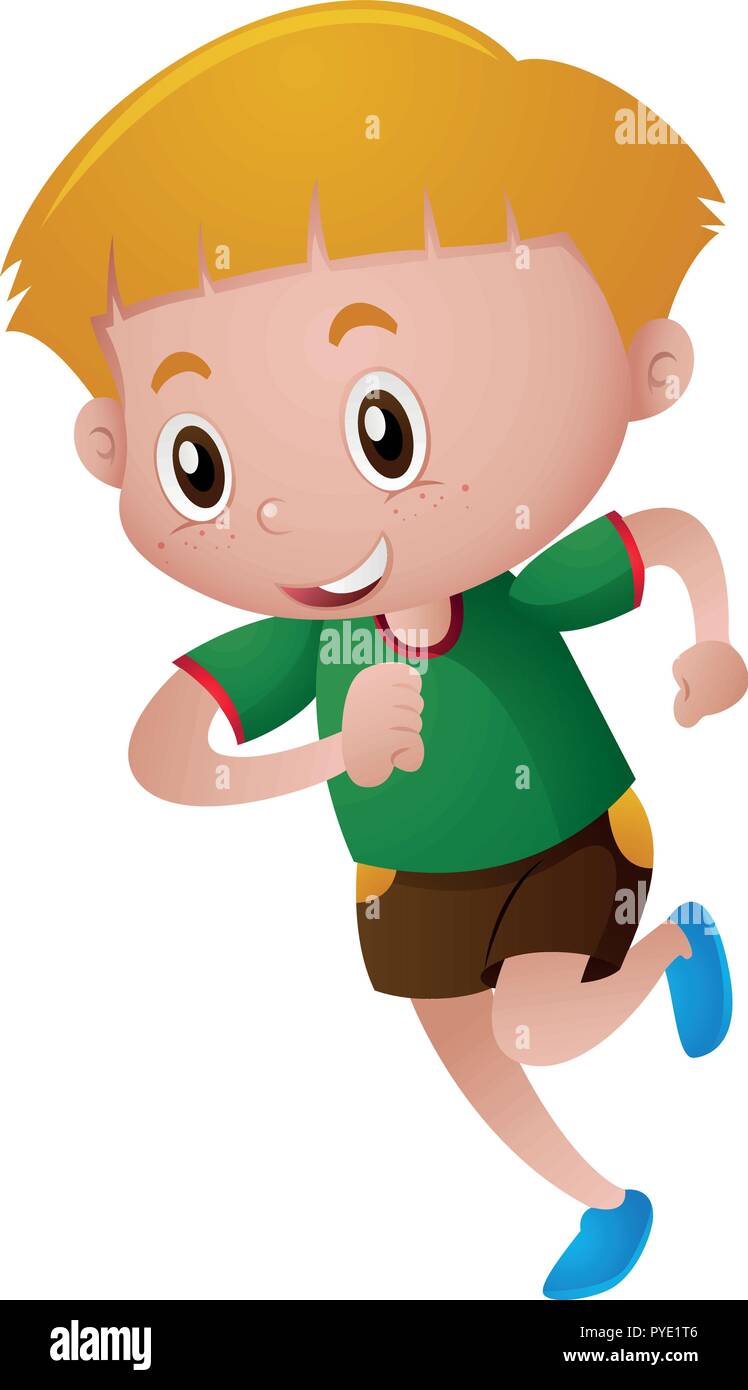 Little boy in green shirt running illustration Stock Vector Image & Art Alamy