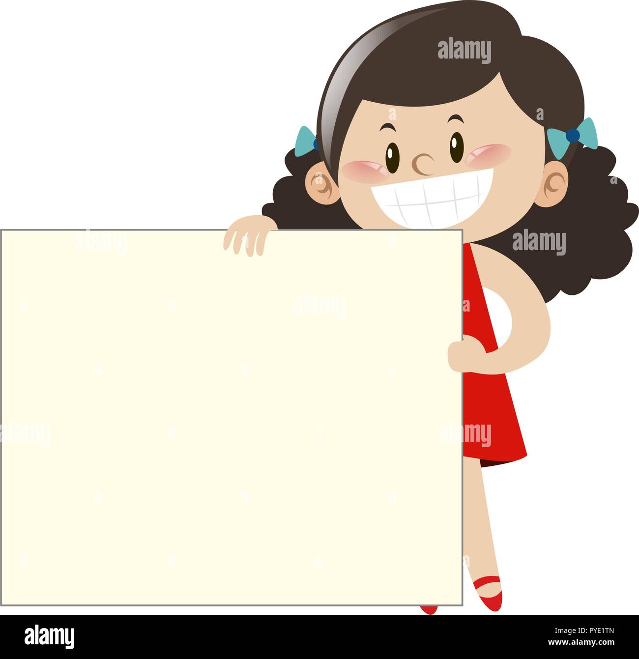 Little girl in red dress holding white board illustration Stock Vector ...