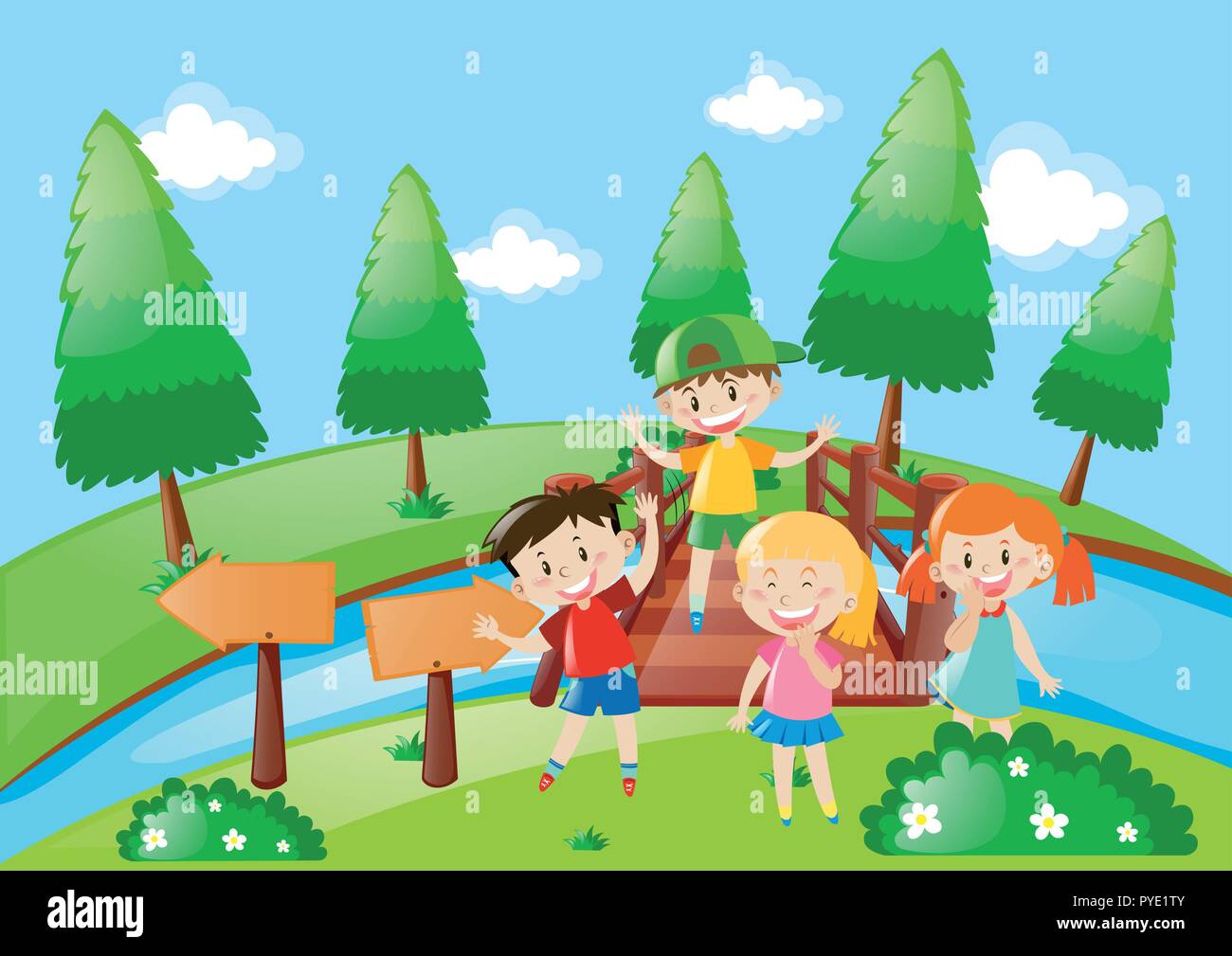 Four kids in the park illustration Stock Vector Image & Art - Alamy