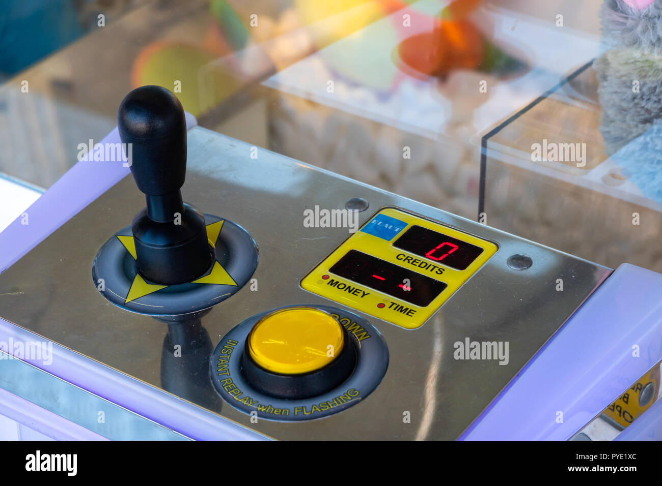 Honnover, Lower Saxony, Germany, October 13., 2018: Lever for operating a gaming machine at a funfair Stock Photo