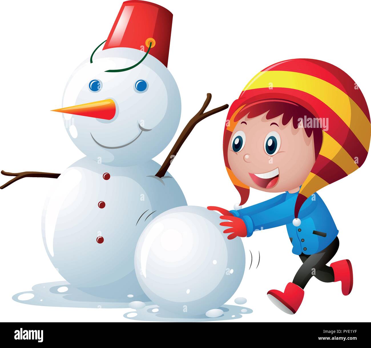 Little kid making snowman illustration Stock Vector