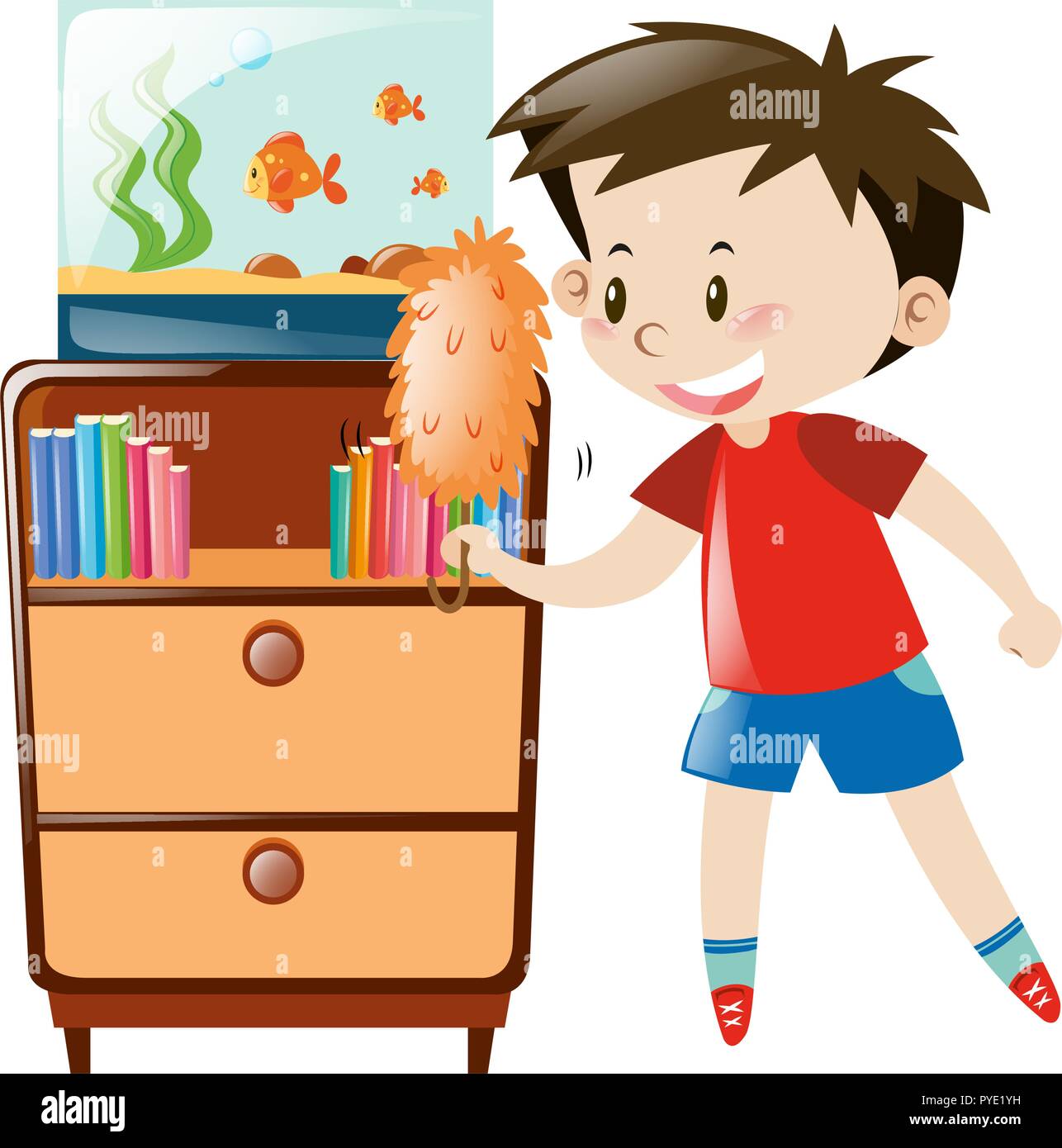 Boy dusting shelf and fishtank illustration Stock Vector Image & Art
