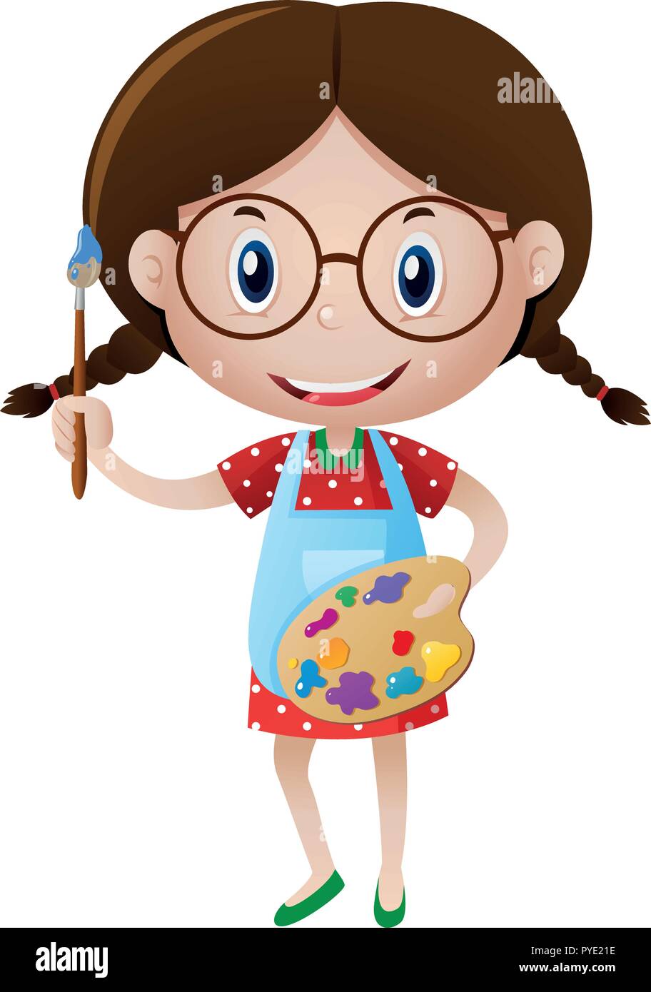 Happy girl with paintbrush and palette illustration Stock Vector Image ...