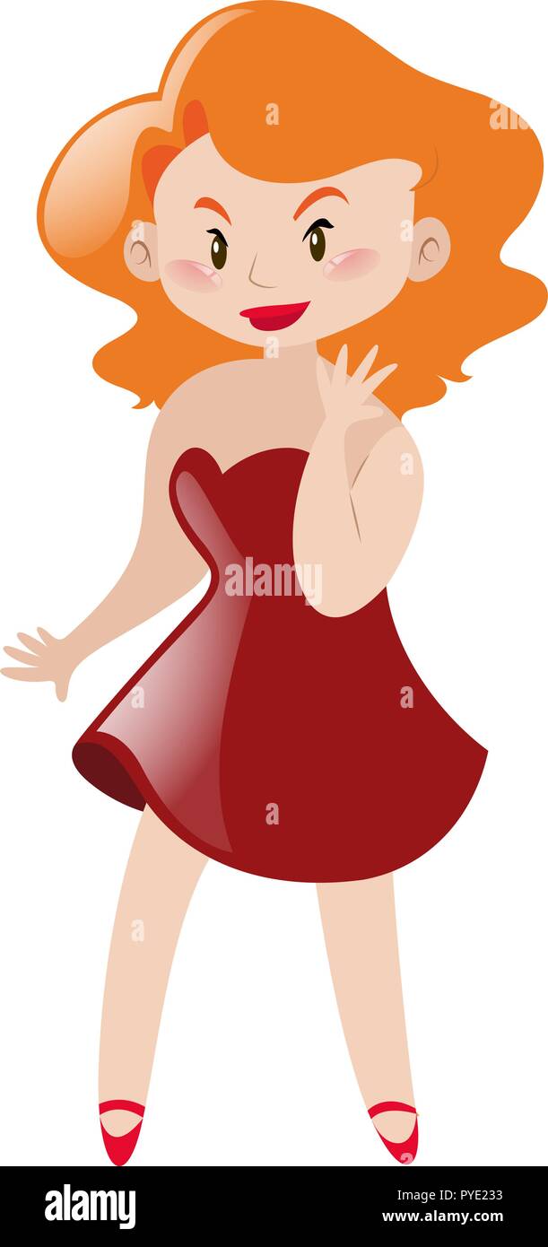 Female actress in red dress illustration Stock Vector