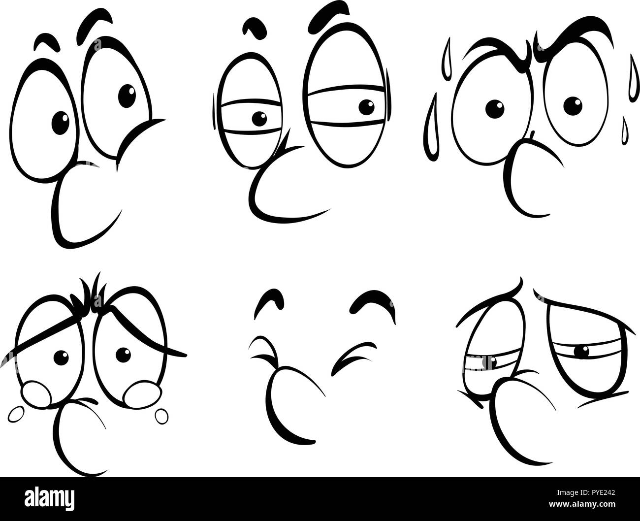 Different facial expressions on white background illustration Stock Vector