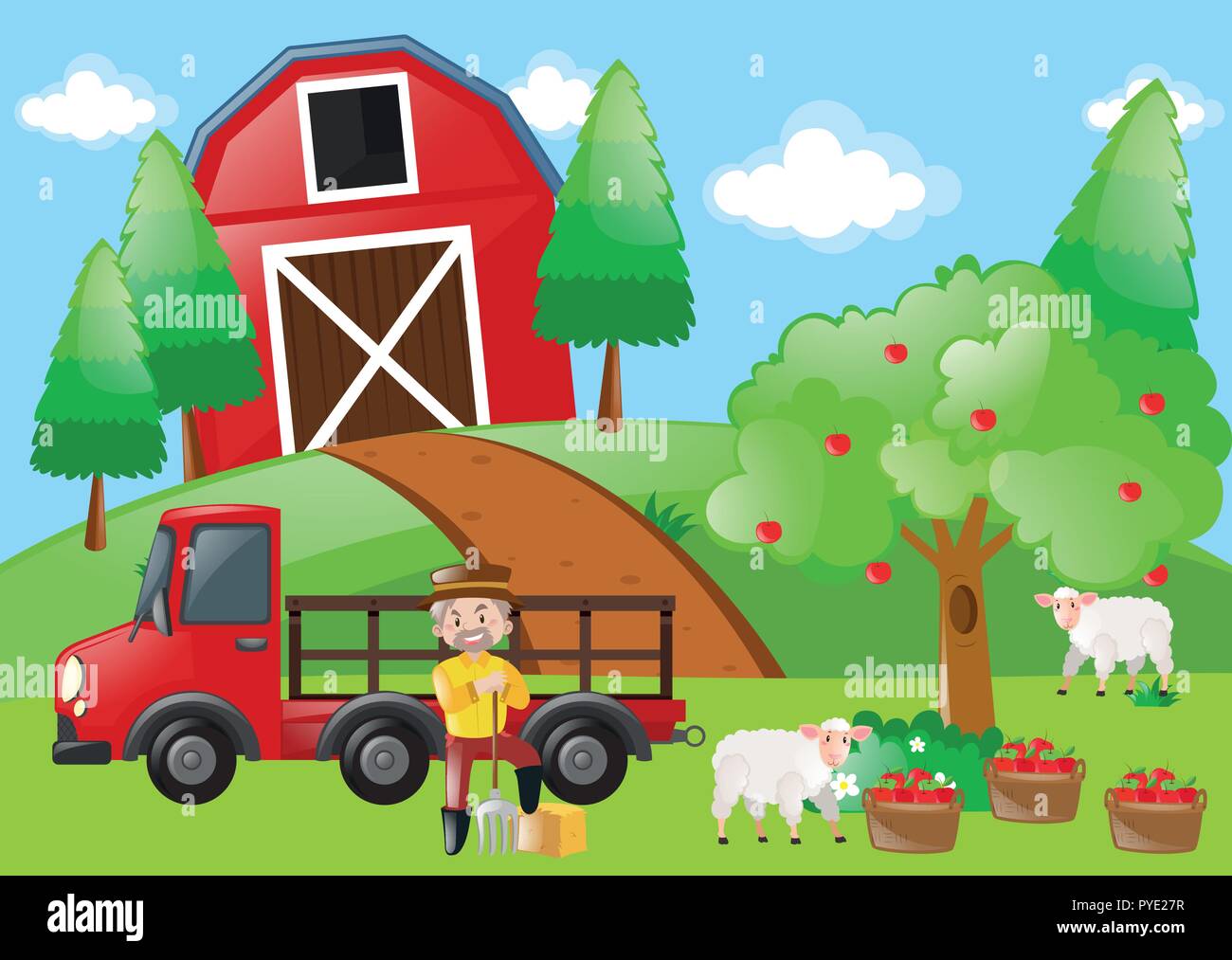 Farmer and sheeps in the farm illustration Stock Vector Image & Art - Alamy