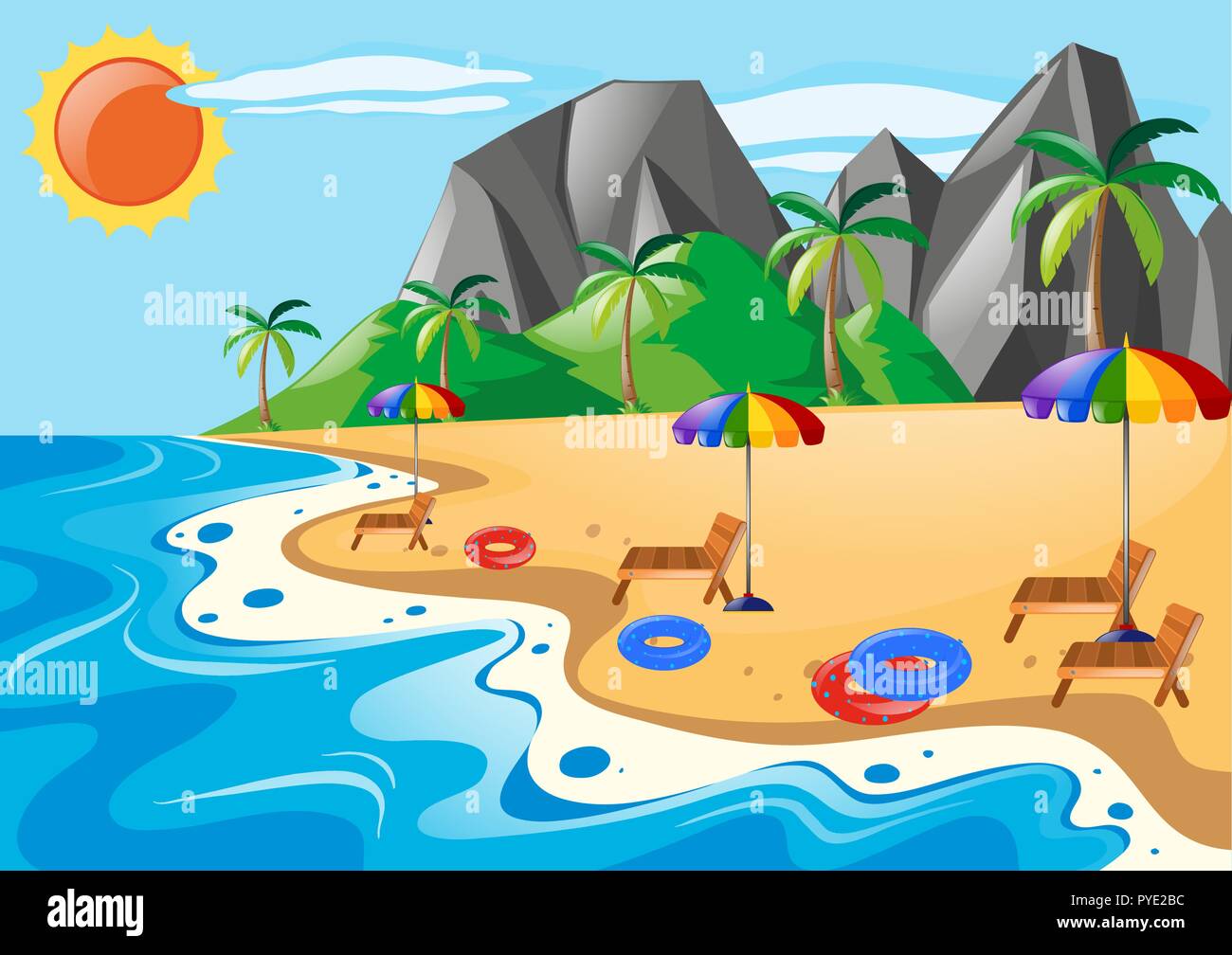 Scene with seats on the beach illustration Stock Vector Image & Art - Alamy