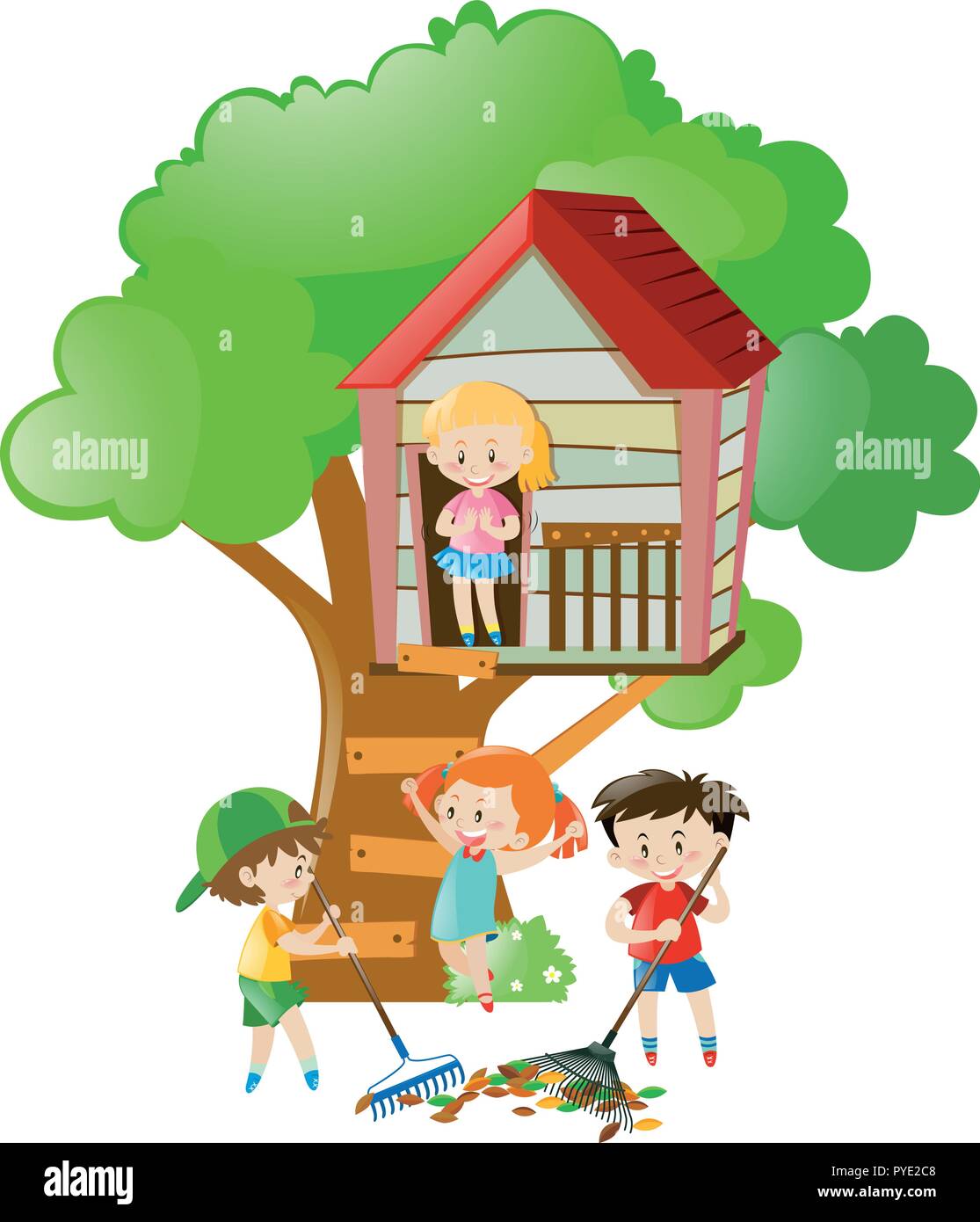 Children playing in the treehouse illustration Stock Vector Image & Art ...