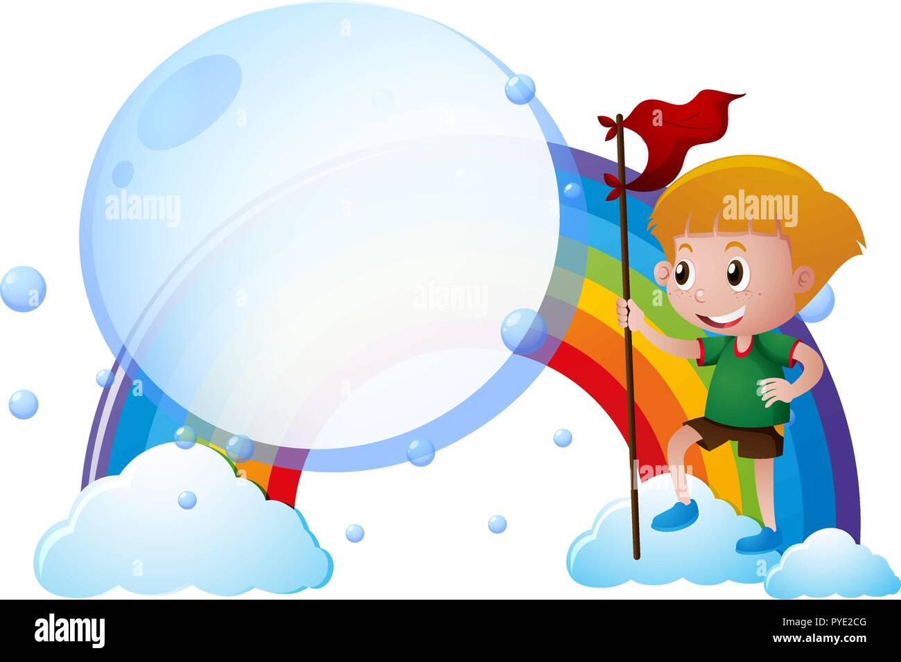 Boy with red flag on the rainbow illustration Stock Vector