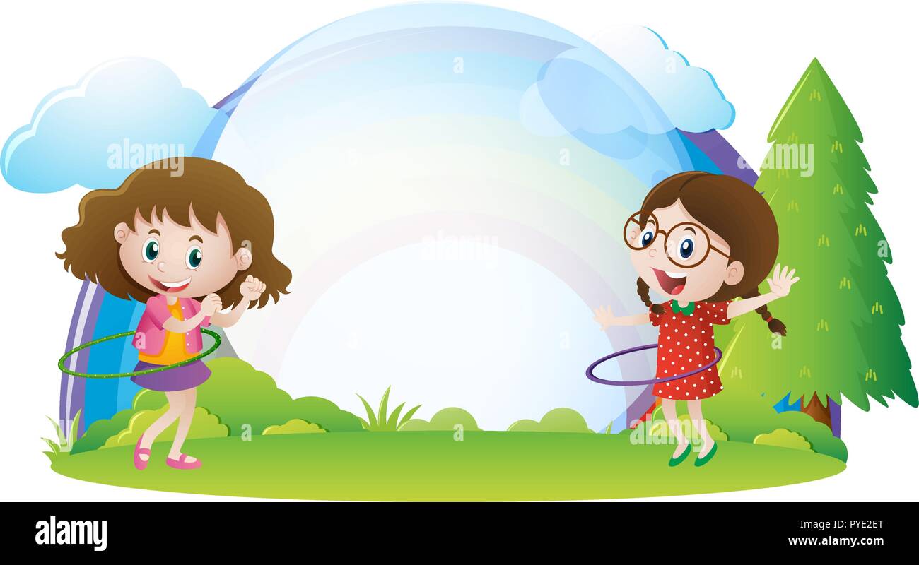 Border template with two girls in the park illustration Stock Vector ...
