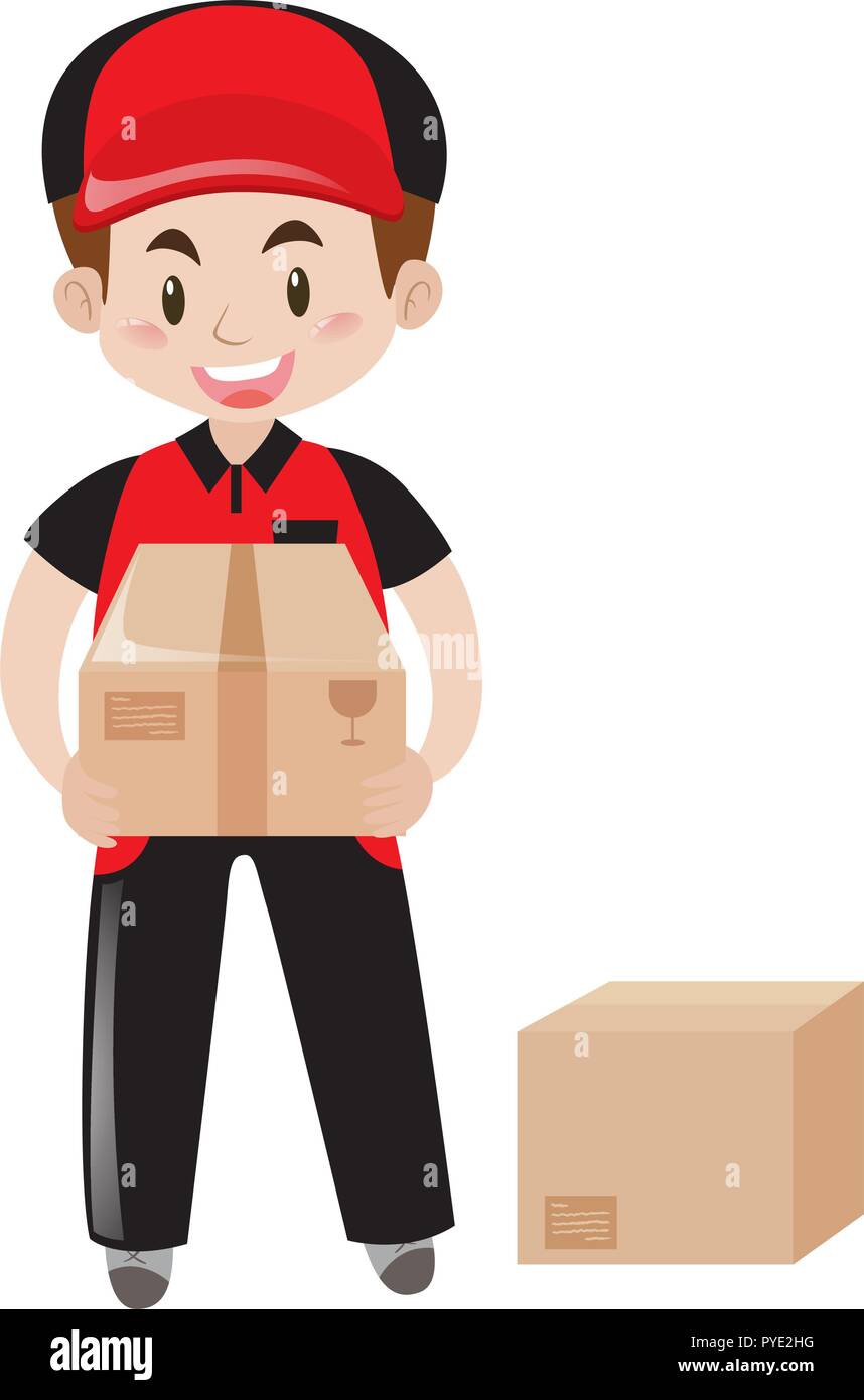 Mailman delivering two packages illustration Stock Vector