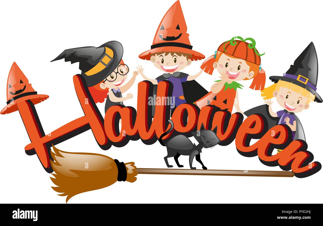 Halloween theme with kids and broom illustration Stock Vector Image ...