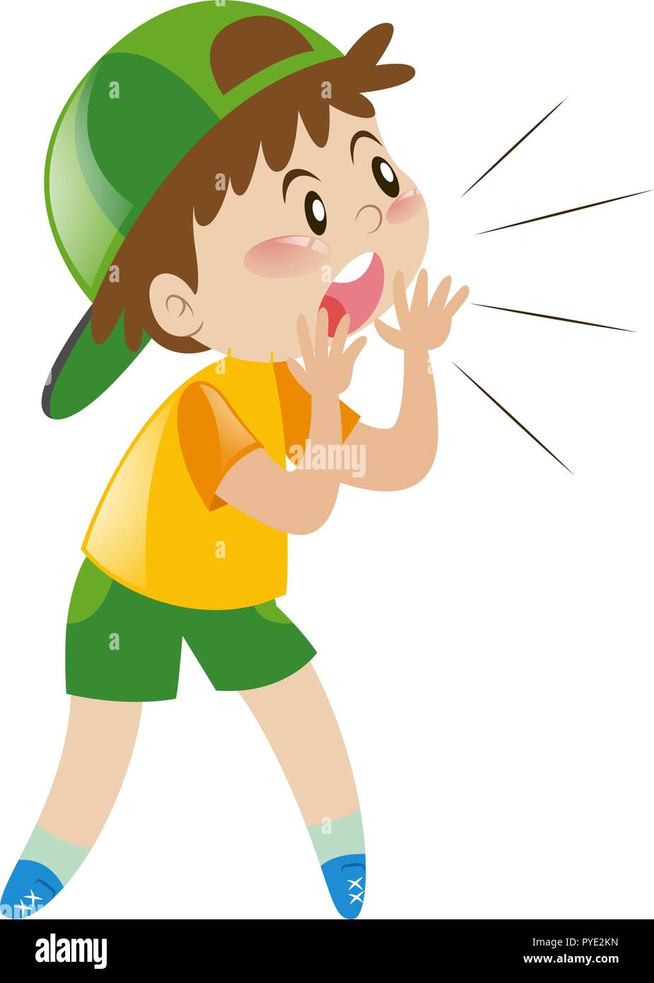 Little boy with green hat shouting illustration Stock Vector