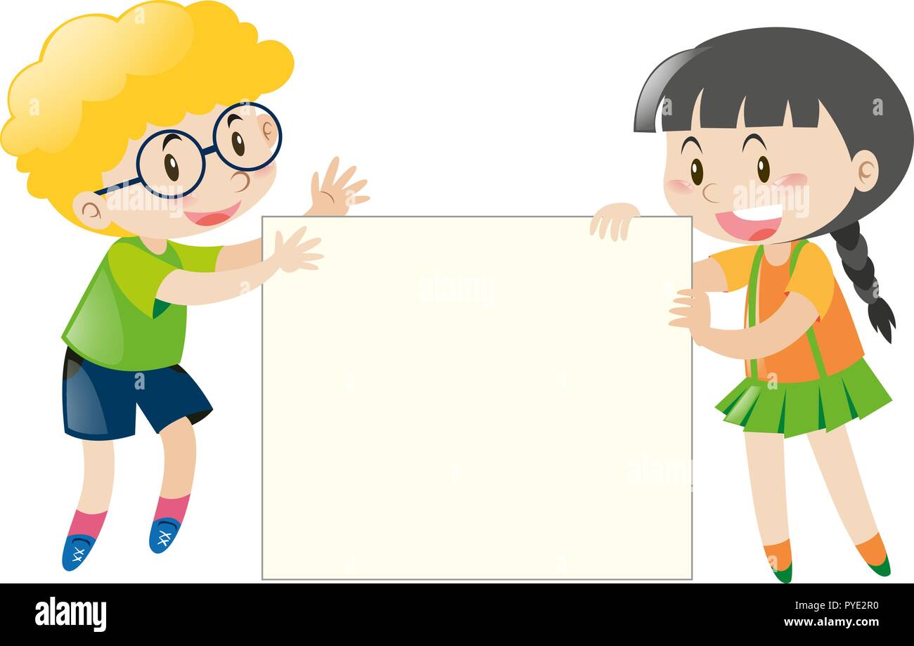 Boy and girl holding blank sign illustration Stock Vector Image & Art ...