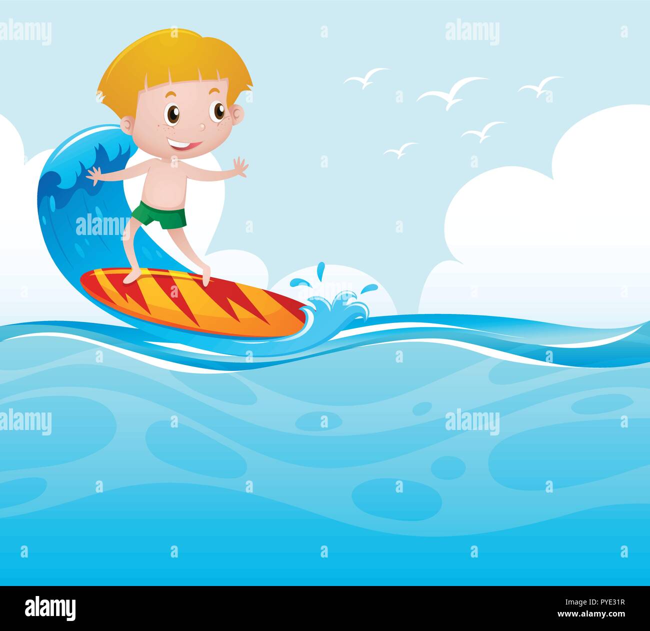 Boy surfing on the wave illustration Stock Vector Image & Art - Alamy