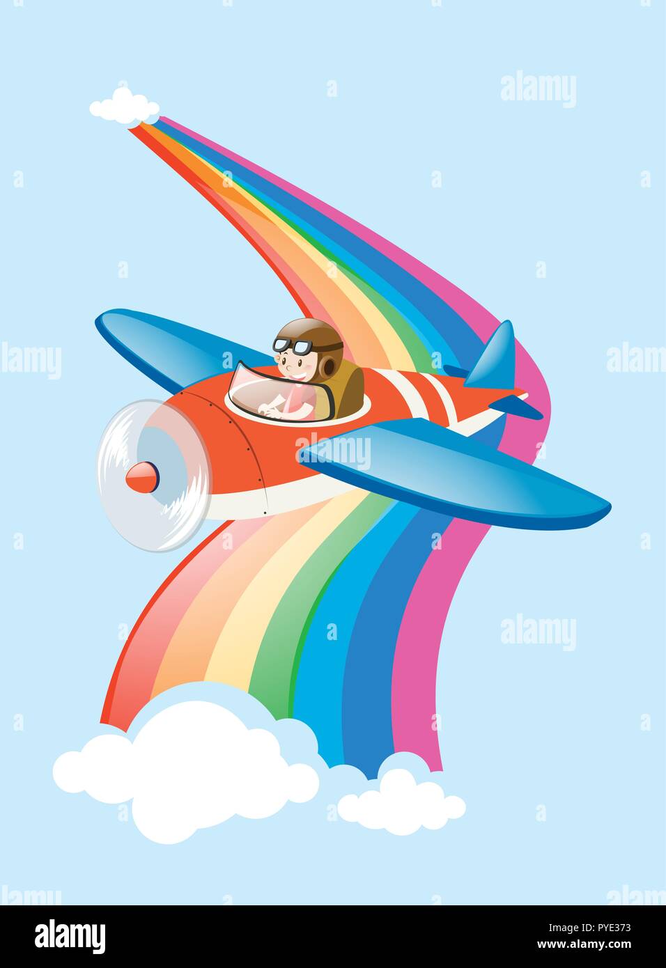 Pilot flying jet plane over the rainbow illustration Stock Vector Image ...