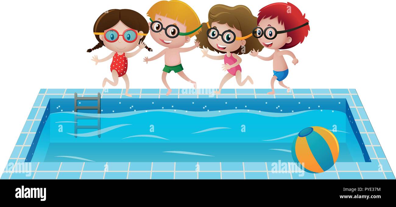 Four kids by the swimming pool illustration Stock Vector Image & Art ...