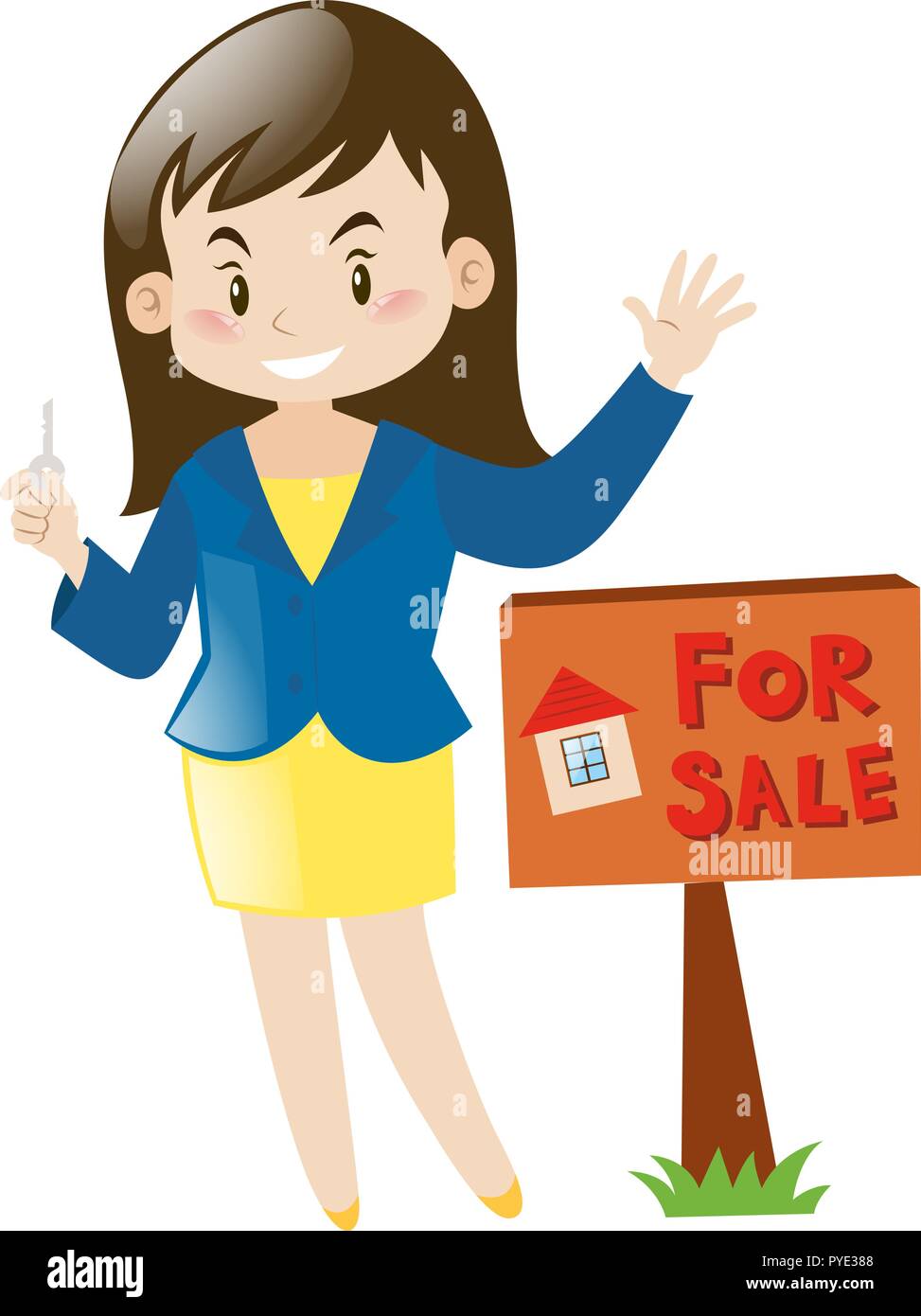 Real estate agent holding house key illustration Stock Vector Image