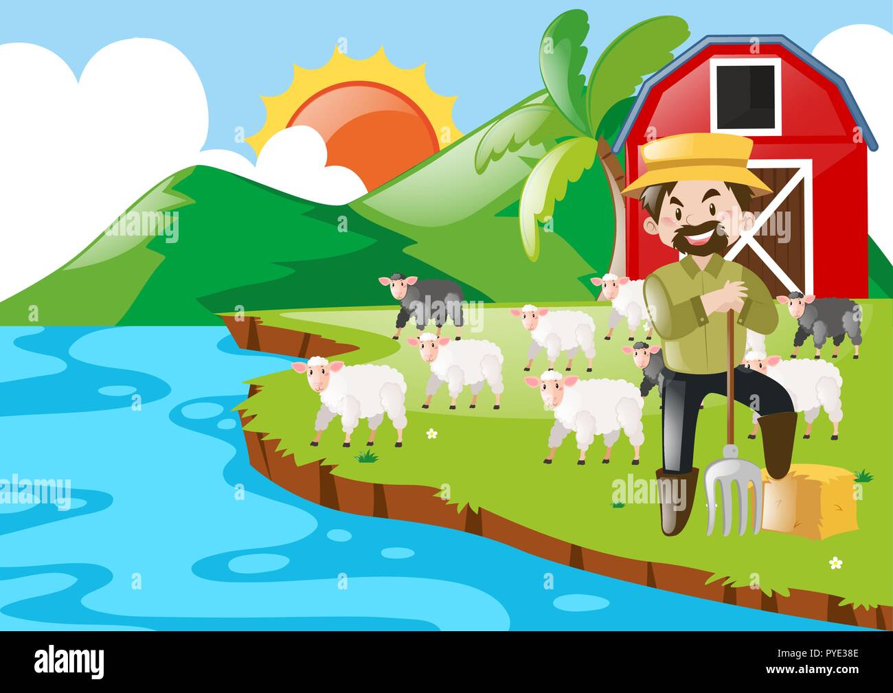 Farmer and sheeps in the farm illustration Stock Vector Image & Art - Alamy