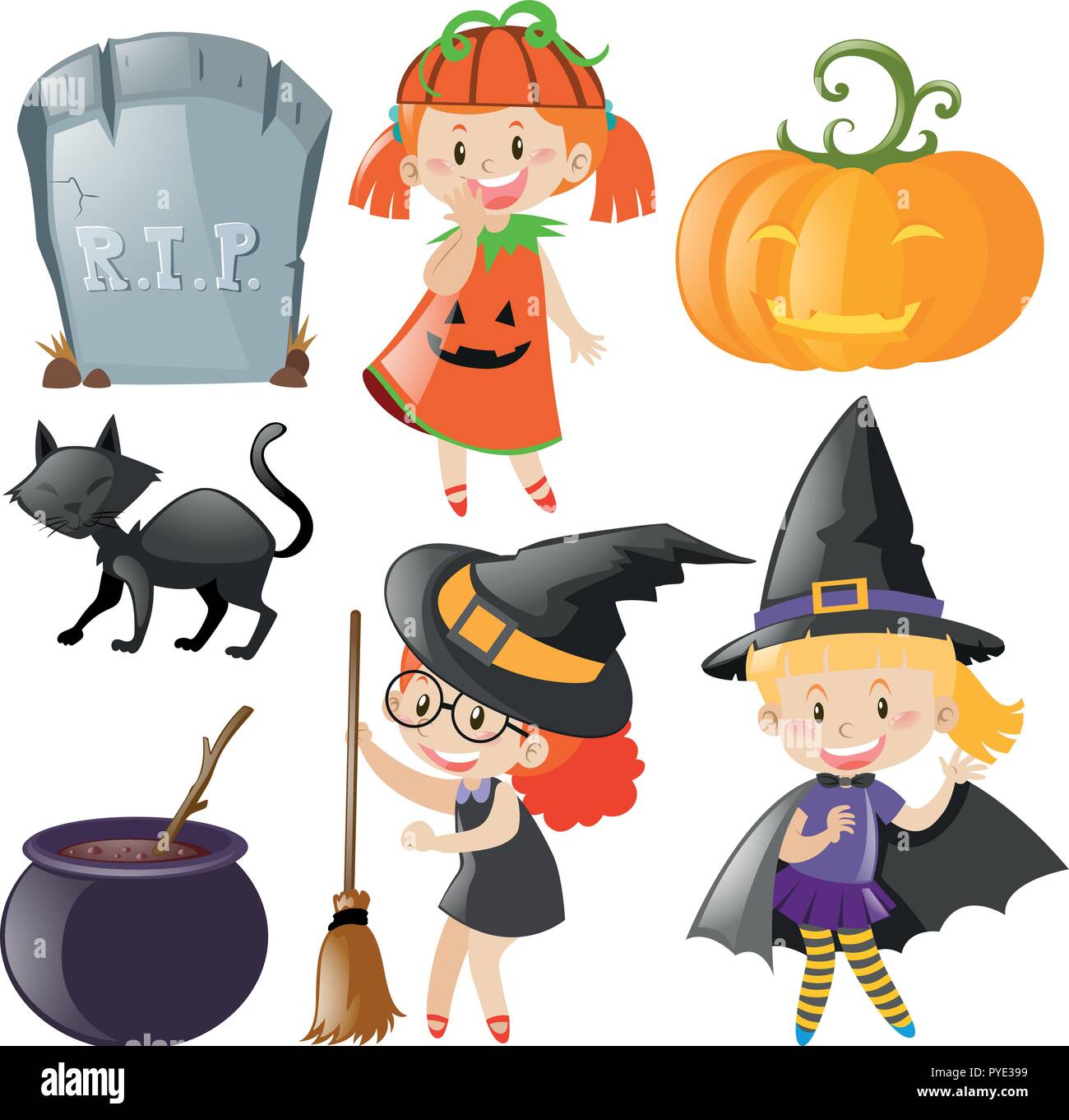 Halloween set with kids in costumes illustration Stock Vector Image ...