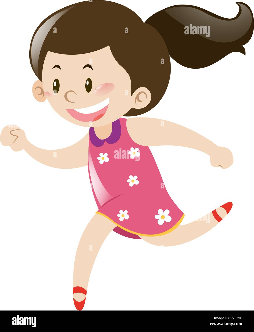 Little girl in pink dress running illustration Stock Vector Image & Art ...