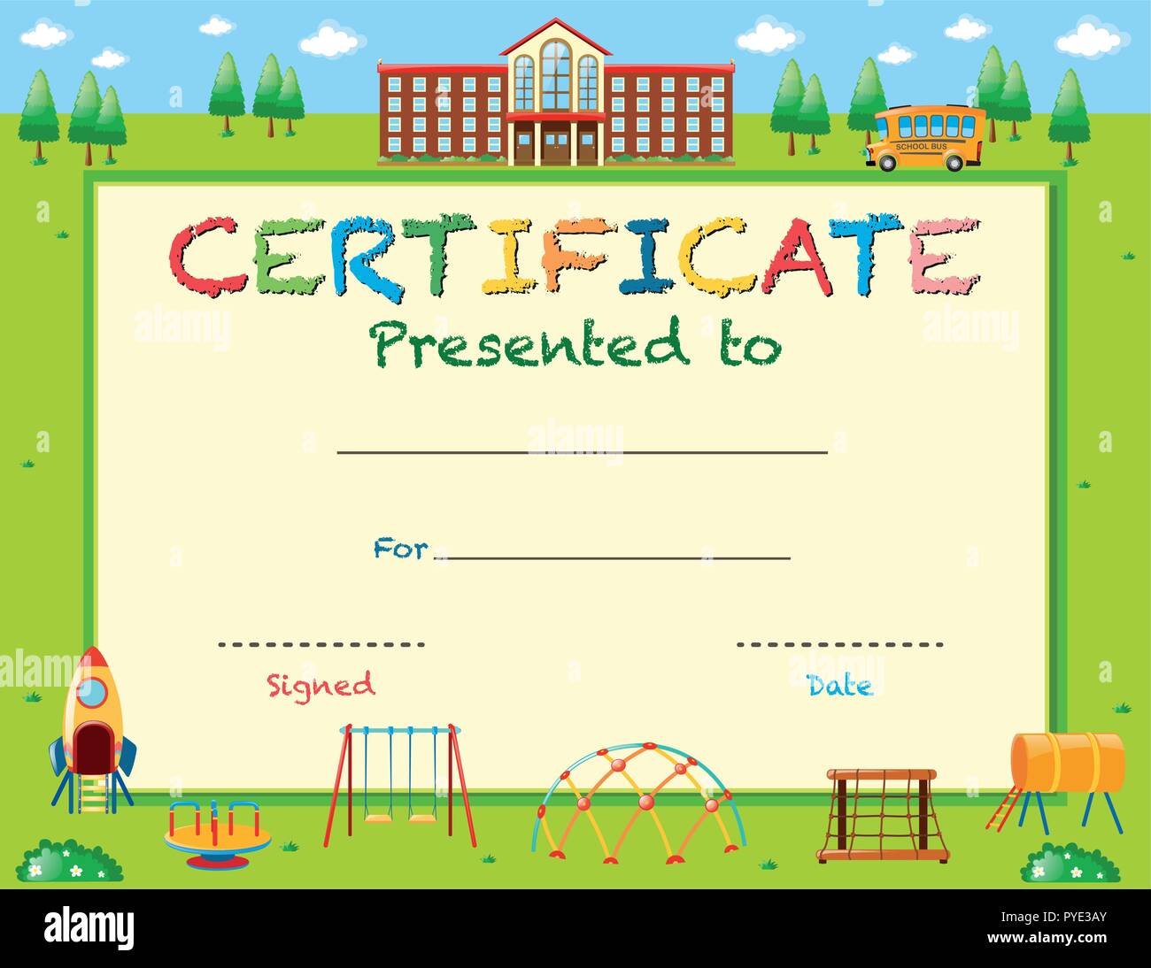 Certificate template with school in background illustration Stock Regarding Leaving Certificate Template