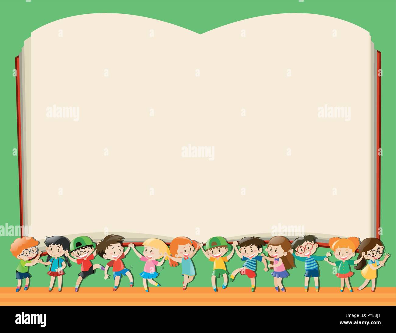 Background template with kids holding big book illustration Stock