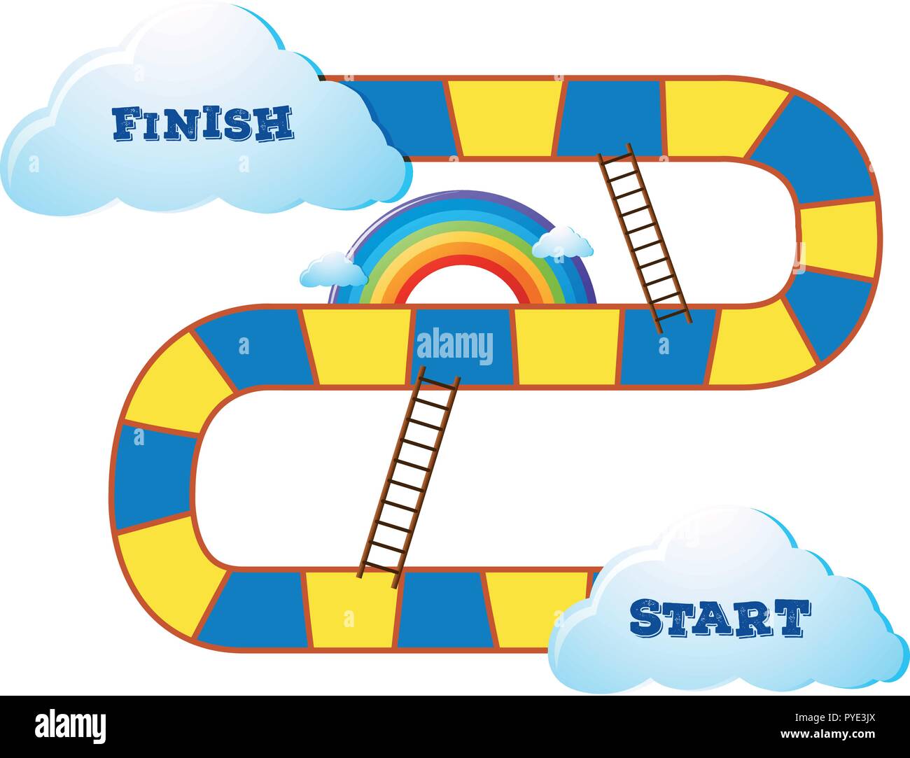 Boardgame template with rainbow and clouds background illustration Stock Vector