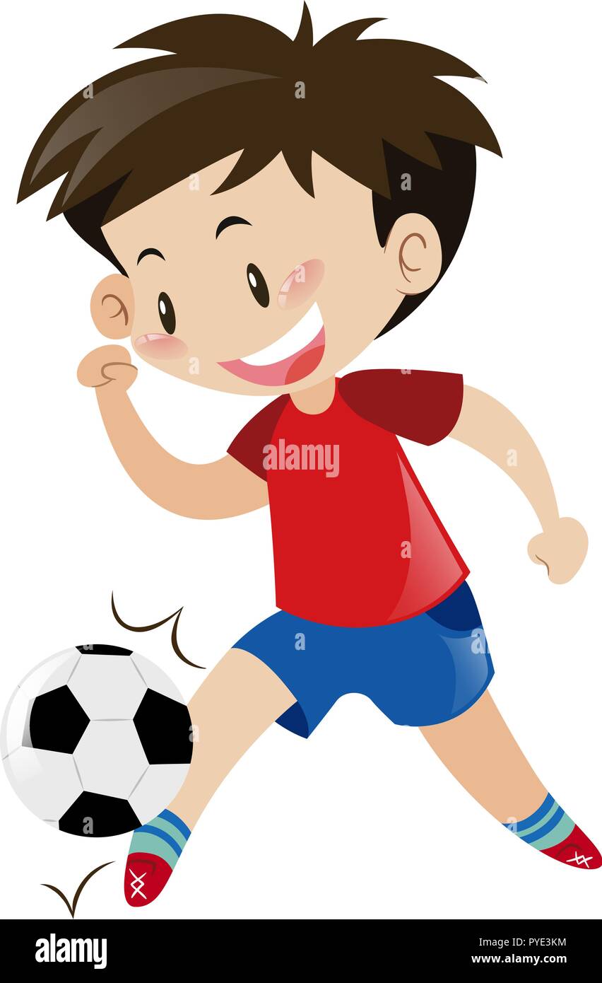 Boy In Red Shirt Playing Football Illustration Stock Vector Image Art Alamy