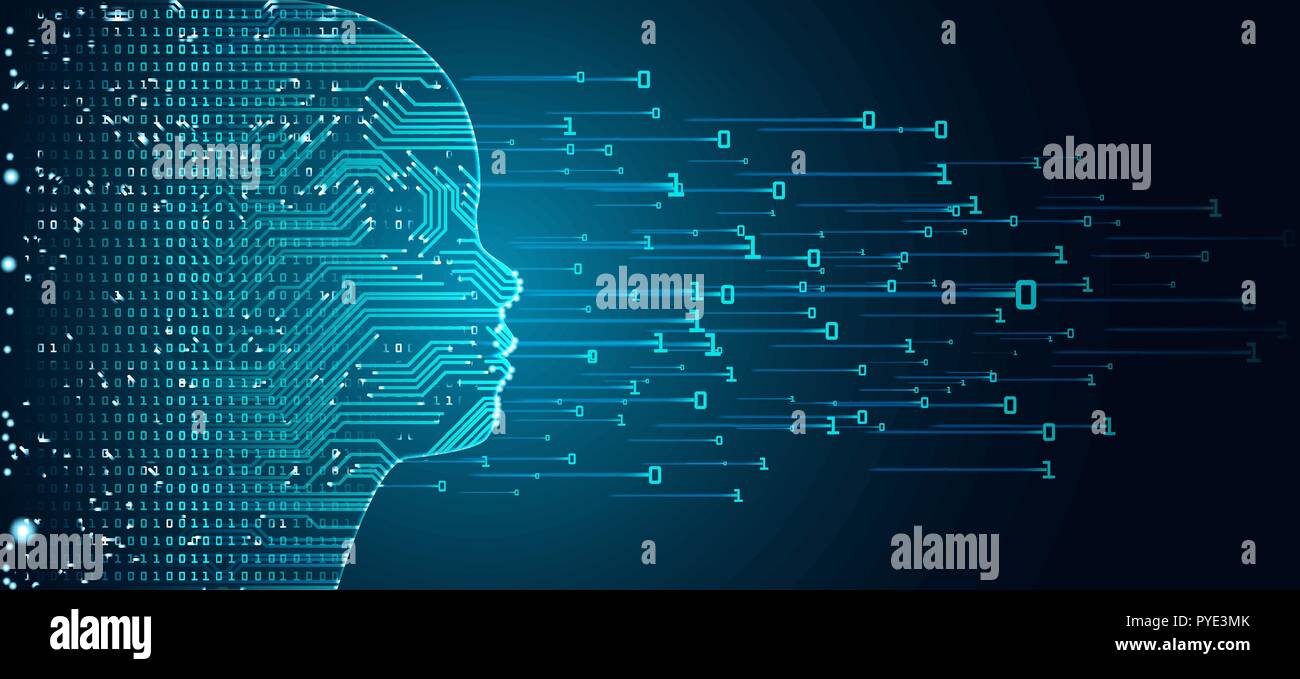 Big data and artificial intelligence child face concept. Stock Vector