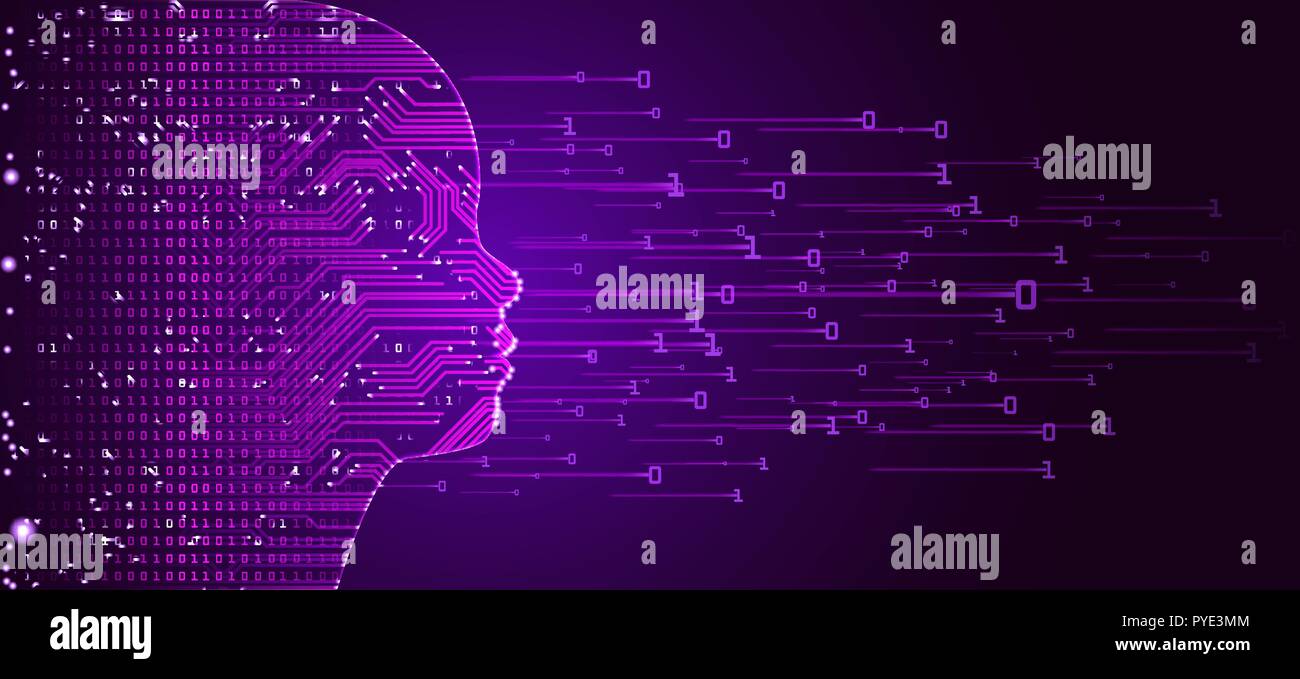 Big data and artificial intelligence child face concept. Stock Vector